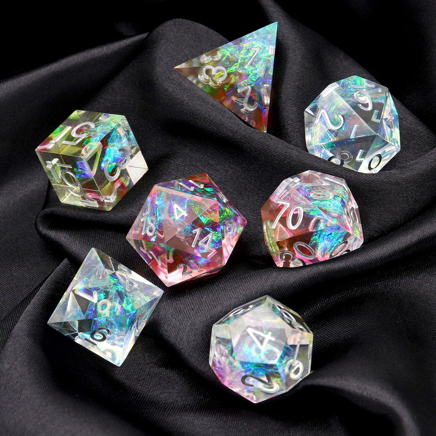 Haxtec Sharp Edge Resin Dice with Iridecent Mylar Inside D&D Dice for RPG Dungeons and Dragons-Celetstial Mirage