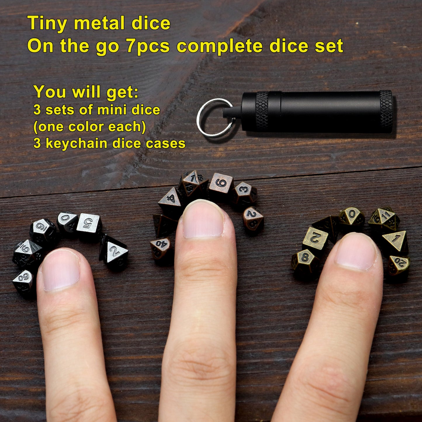 Haxtec 3Pack Mini Metal Dice Set D&D for DND Game with Metal Keychain Dice Case Antique Metal Dice