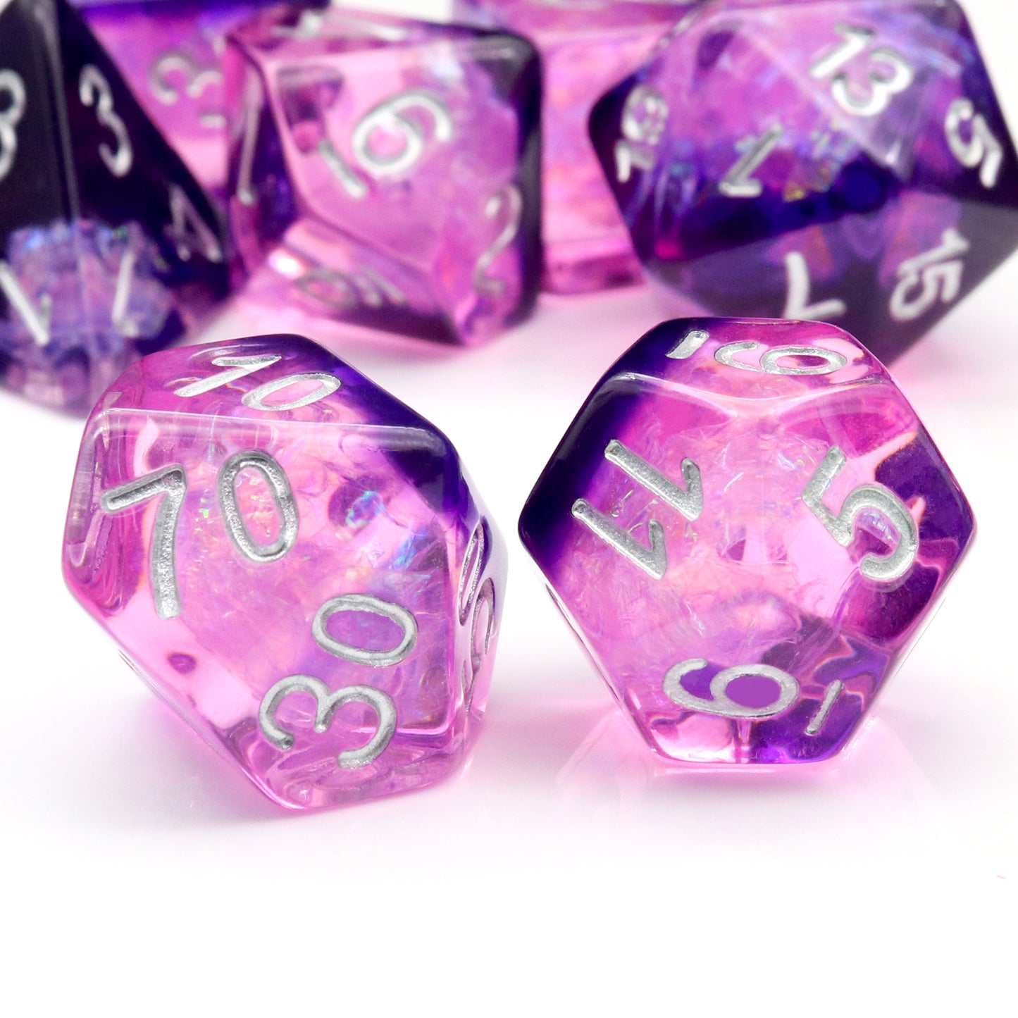 Haxtec DND Dice Set 7PCS Purple Galaxy Polyhedral Resin Dice Set With Iridescent Mylar Inclusions