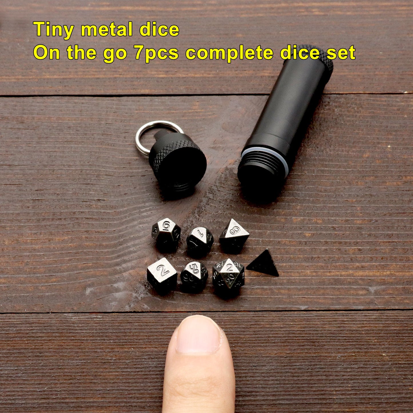 Haxtec Mini Metal Dice Set D&D for DND Game with Metal Keychain Dice Case-Antique Iron