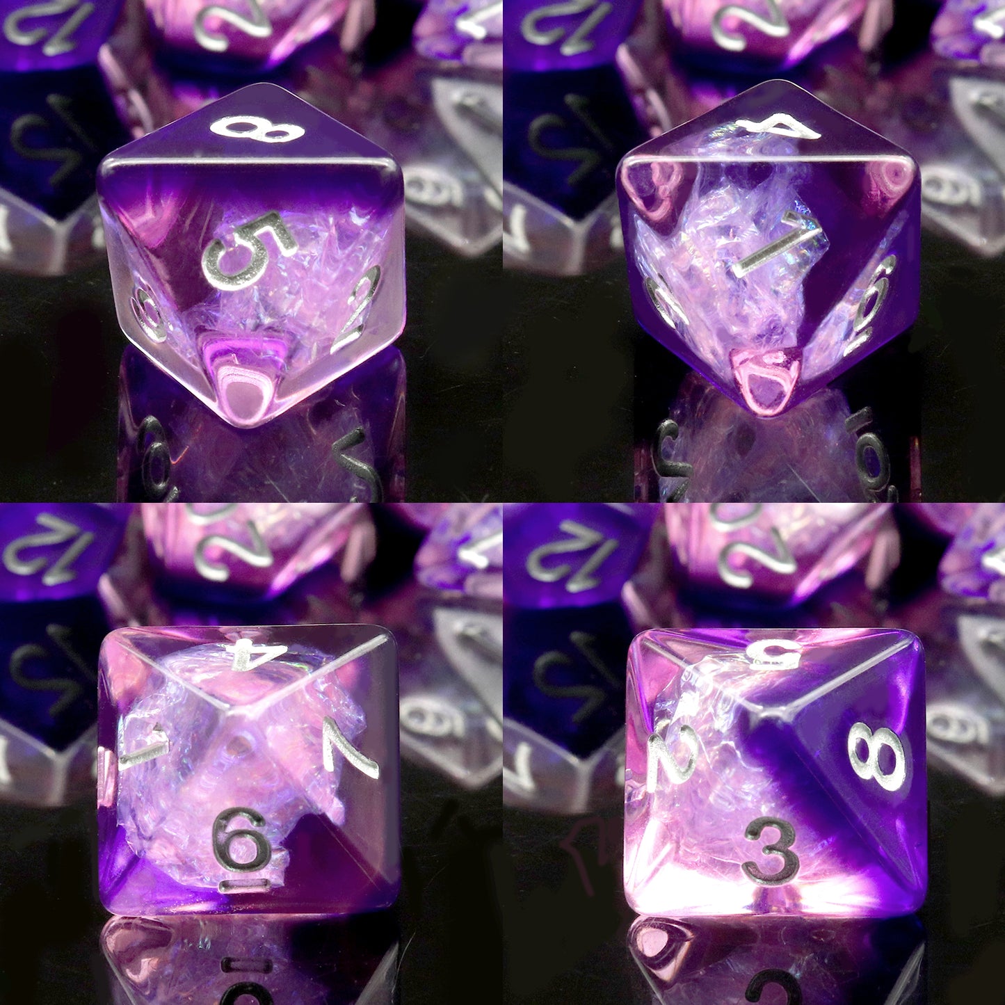 Haxtec DND Dice Set 7PCS Purple Galaxy Polyhedral Resin Dice Set With Iridescent Mylar Inclusions