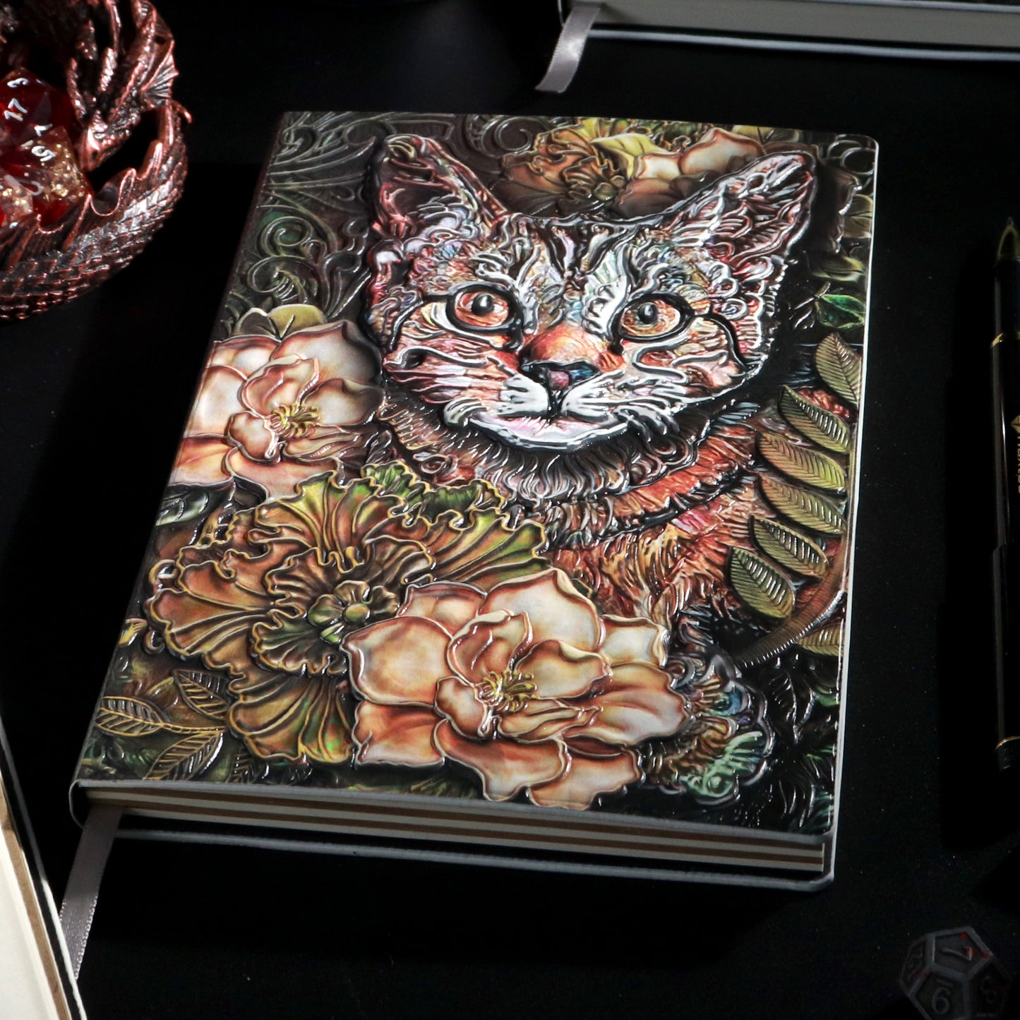 Haxtec DND Notebook 3D Embossed Colored Cat Leather Campaign Journal W/ Pen, Fantasy Journal for TTRPG Dungeons and Dragons DM & Player Gifts A5