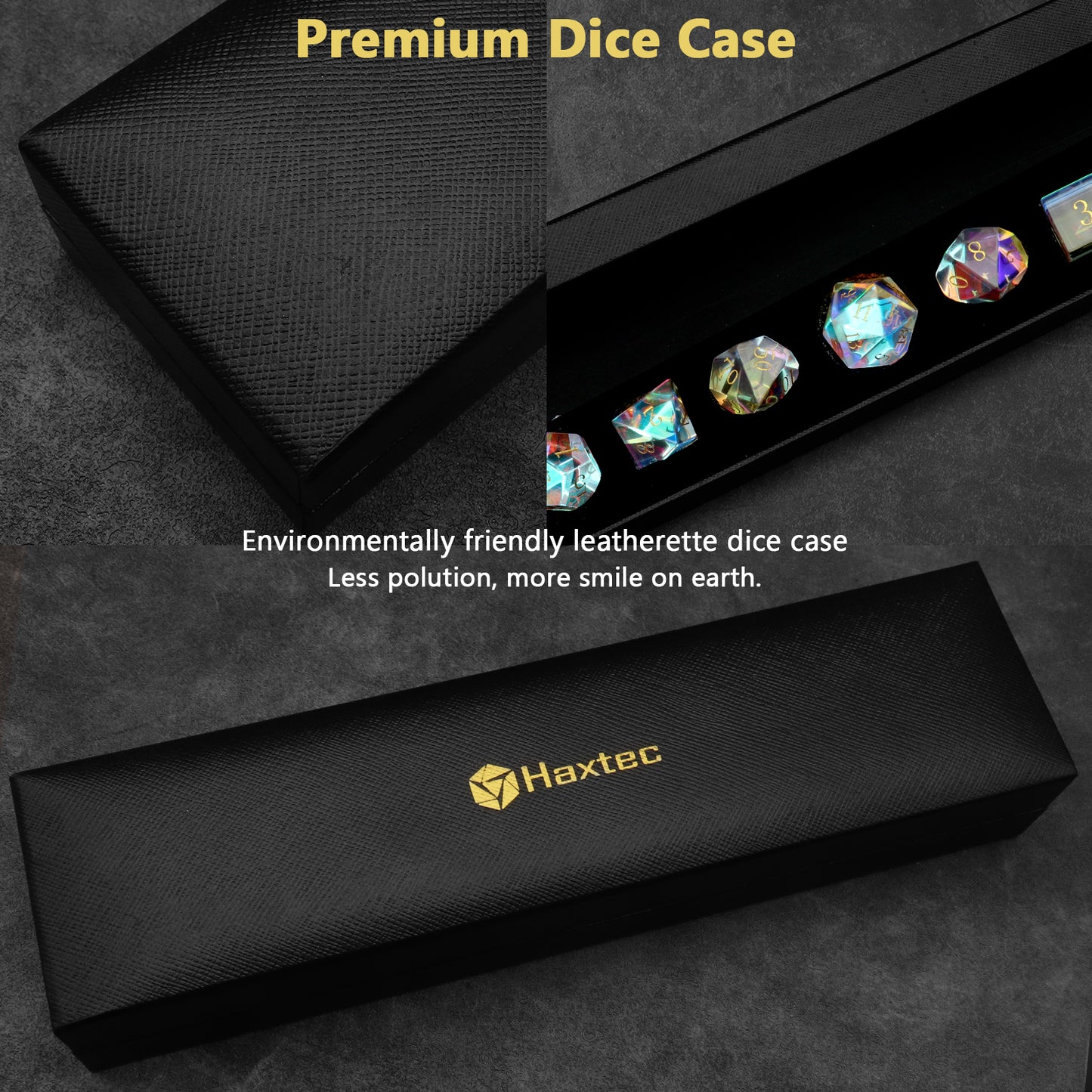 Haxtec Rainbow Glass Dice Set with Dice Case-Dichroic Prism Glass Gemstone DND Dice