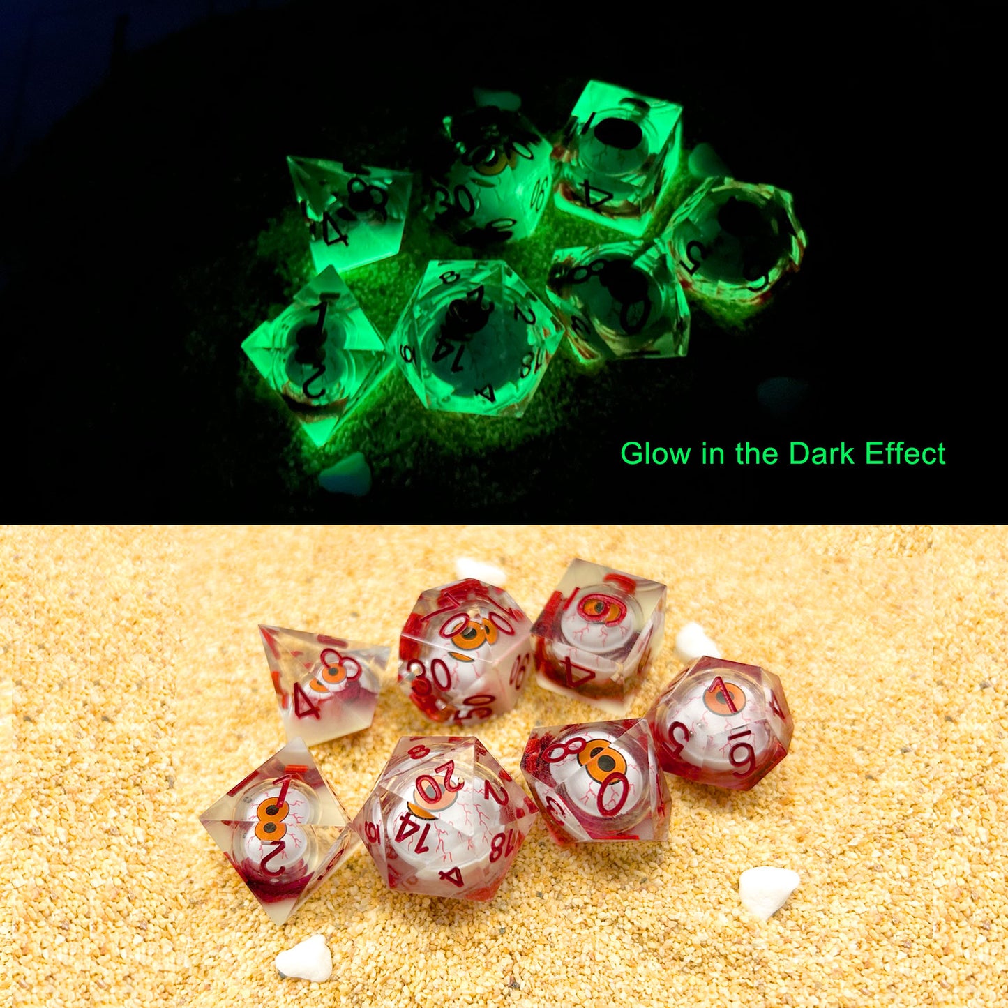 Haxtec Eyeball Sharp Edge Dice Set DND Dice Liquid Core Halloween D&D Dice for RPG Role Playing Dungeons and Dragons Gift