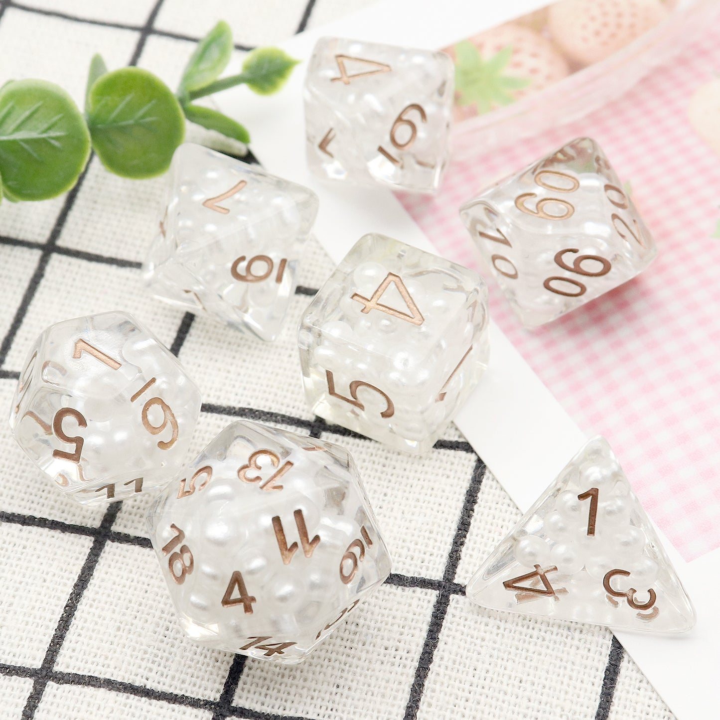 Haxtec DND Dice Set 7PCS Pearl Polyhedral Resin Dice Set