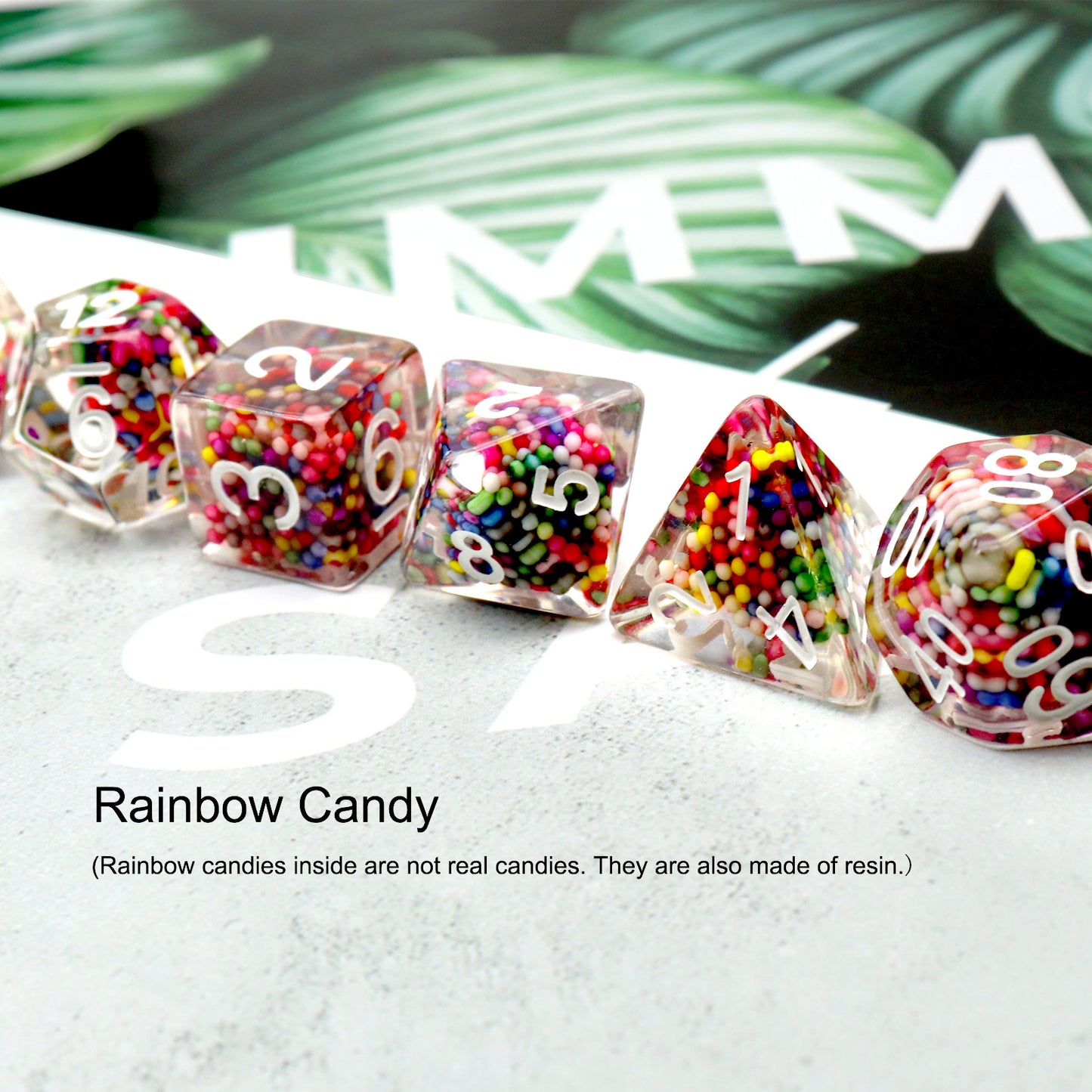 Haxtec DND Dice Set 7PCS Rainbow Polyhedral Resin Dice Set With Colorful Beads Inside-Rainbow Candy