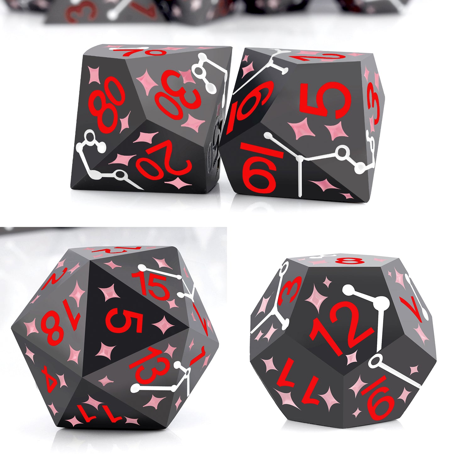 Haxtec Star Track Metal DND Dice Set for Dungeons and Dragons TTRPG-Black Pink Red