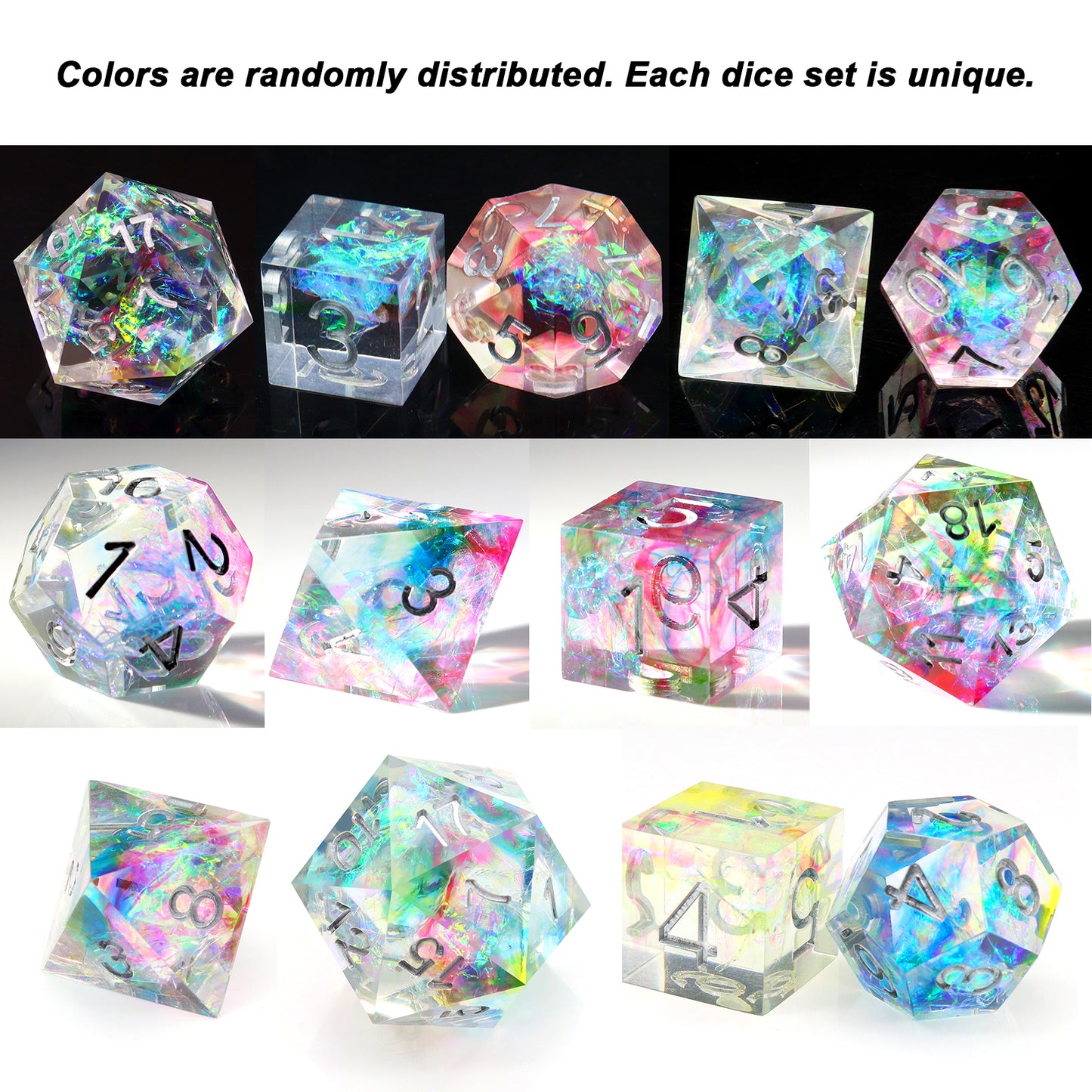 Haxtec Sharp Edge Resin Dice with Iridecent Mylar Inside D&D Dice for RPG Dungeons and Dragons-Celetstial Mirage