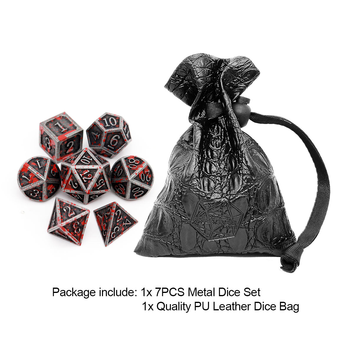 Haxtec Bloodstained Metal Dice Set D&D for DND Game-Antique Iron