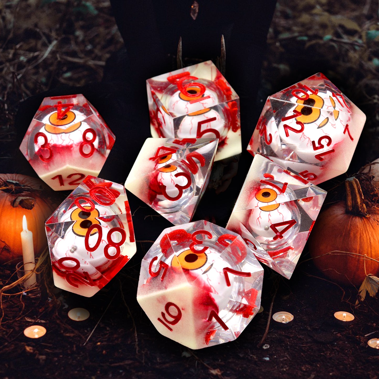 Haxtec Eyeball Sharp Edge Dice Set DND Dice Liquid Core Halloween D&D Dice for RPG Role Playing Dungeons and Dragons Gift