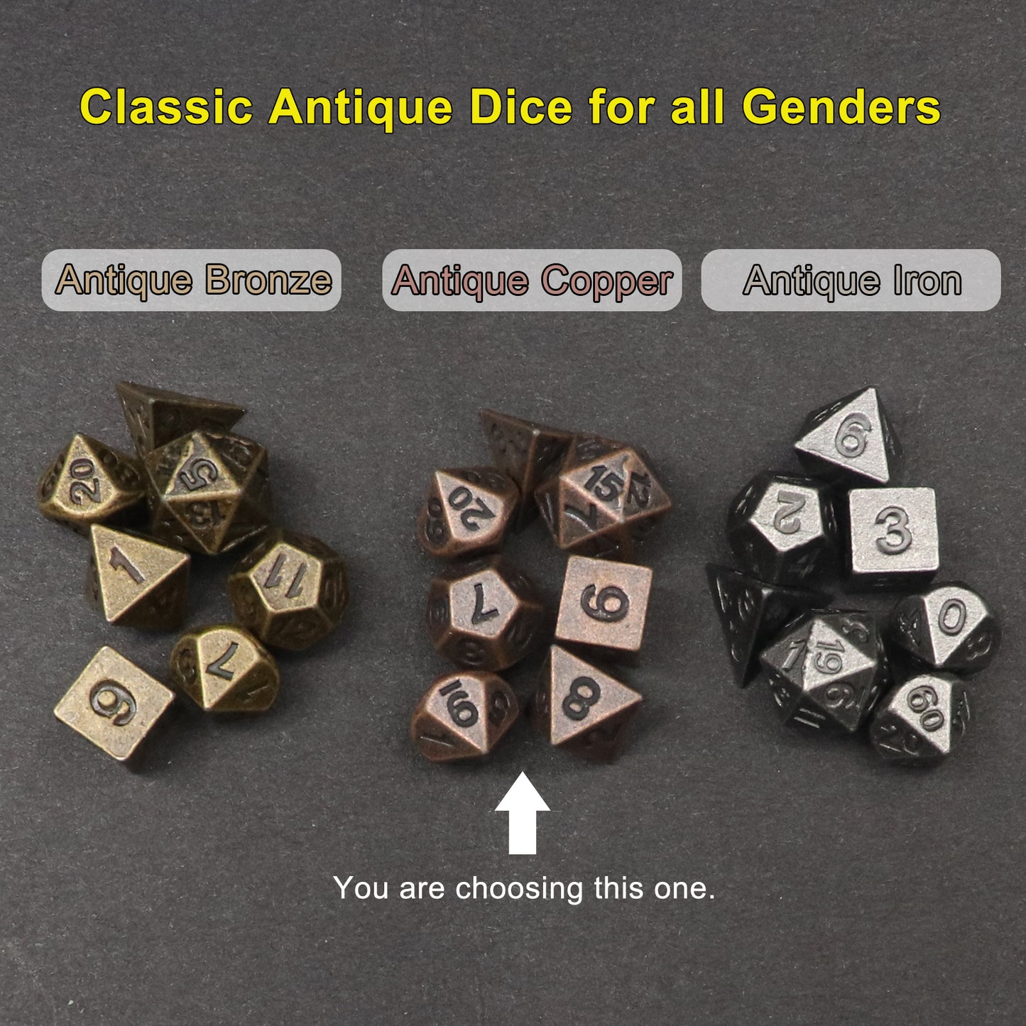 Haxtec Mini Metal Dice Set D&D for DND Game with Metal Keychain Dice Case-Antique Copper