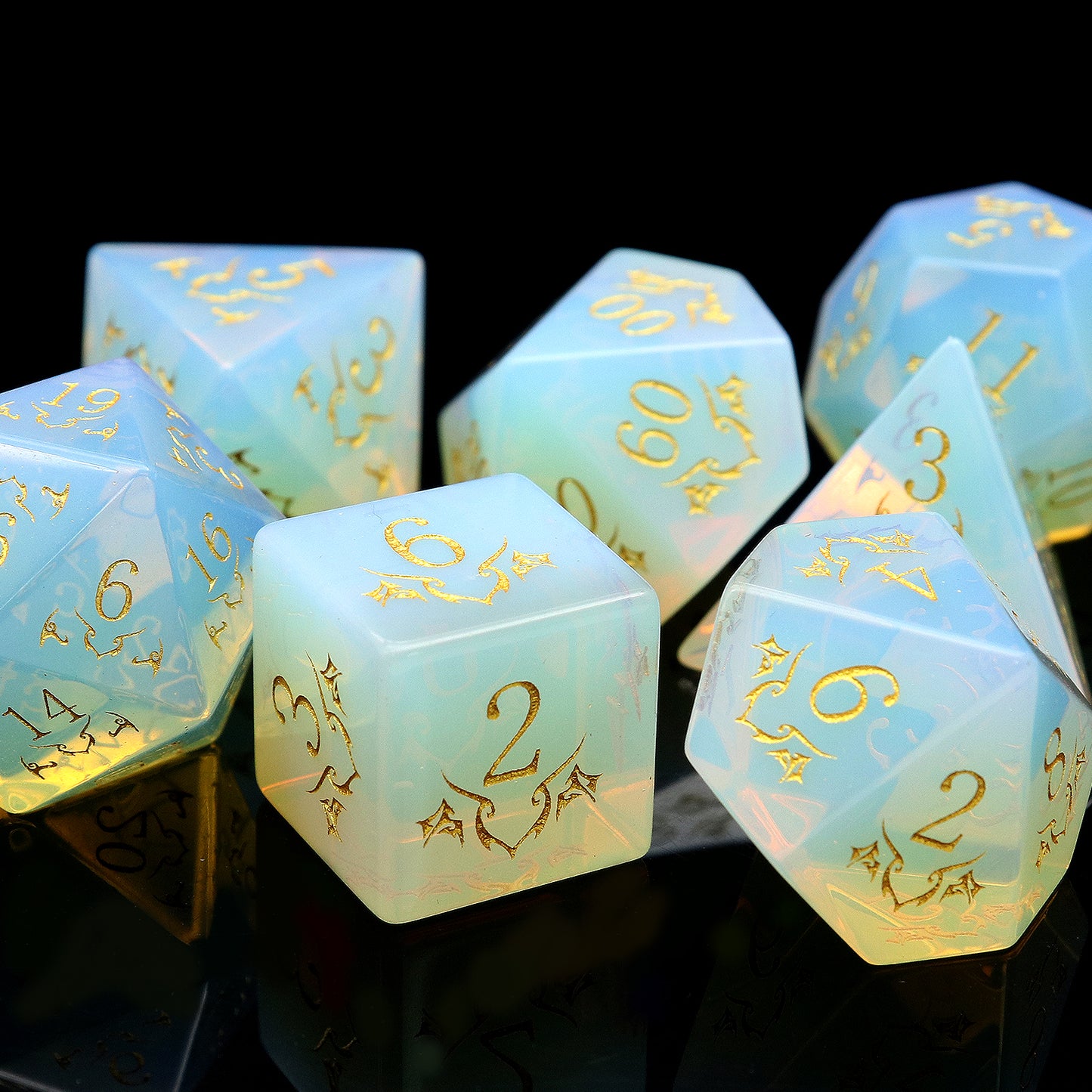 Haxtec Opalite Gemstone DND Dice Set Pheonix Pattern Opal Dice Set D&D