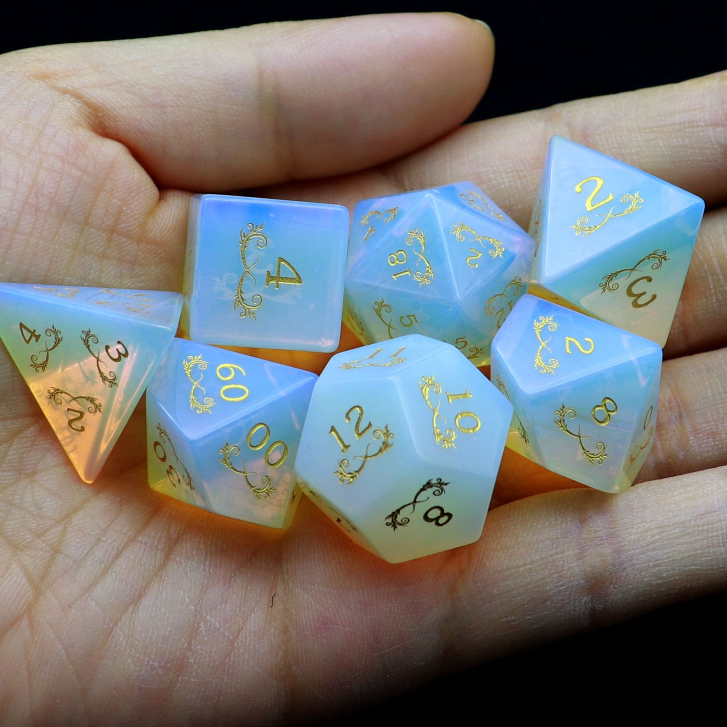 Semi-precious Gemstone Dice Set with Premium  Dice Case-Opalite