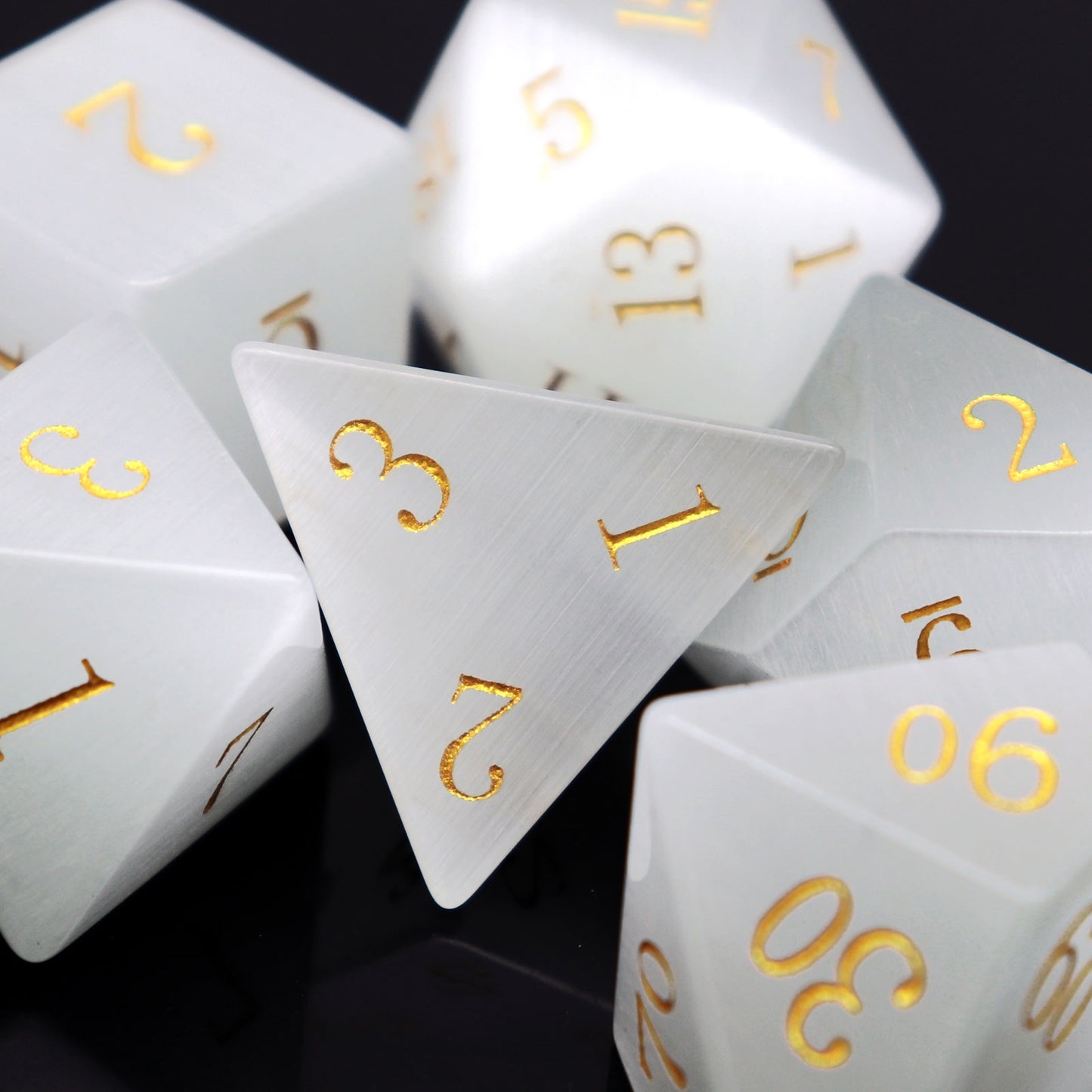 White Cat Eye Stone DND Dice Set with Premium Dice Case