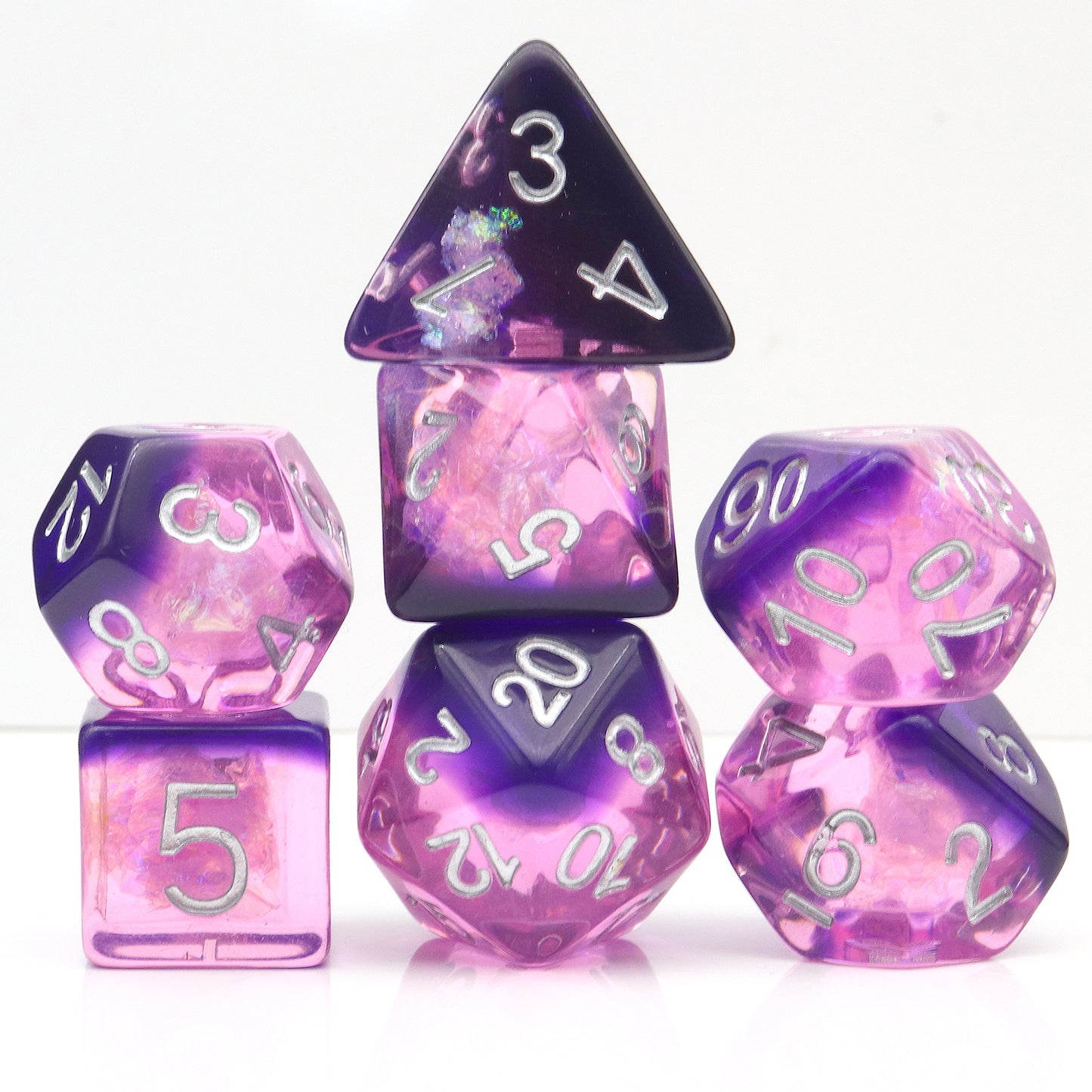 Haxtec DND Dice Set 7PCS Purple Galaxy Polyhedral Resin Dice Set With Iridescent Mylar Inclusions