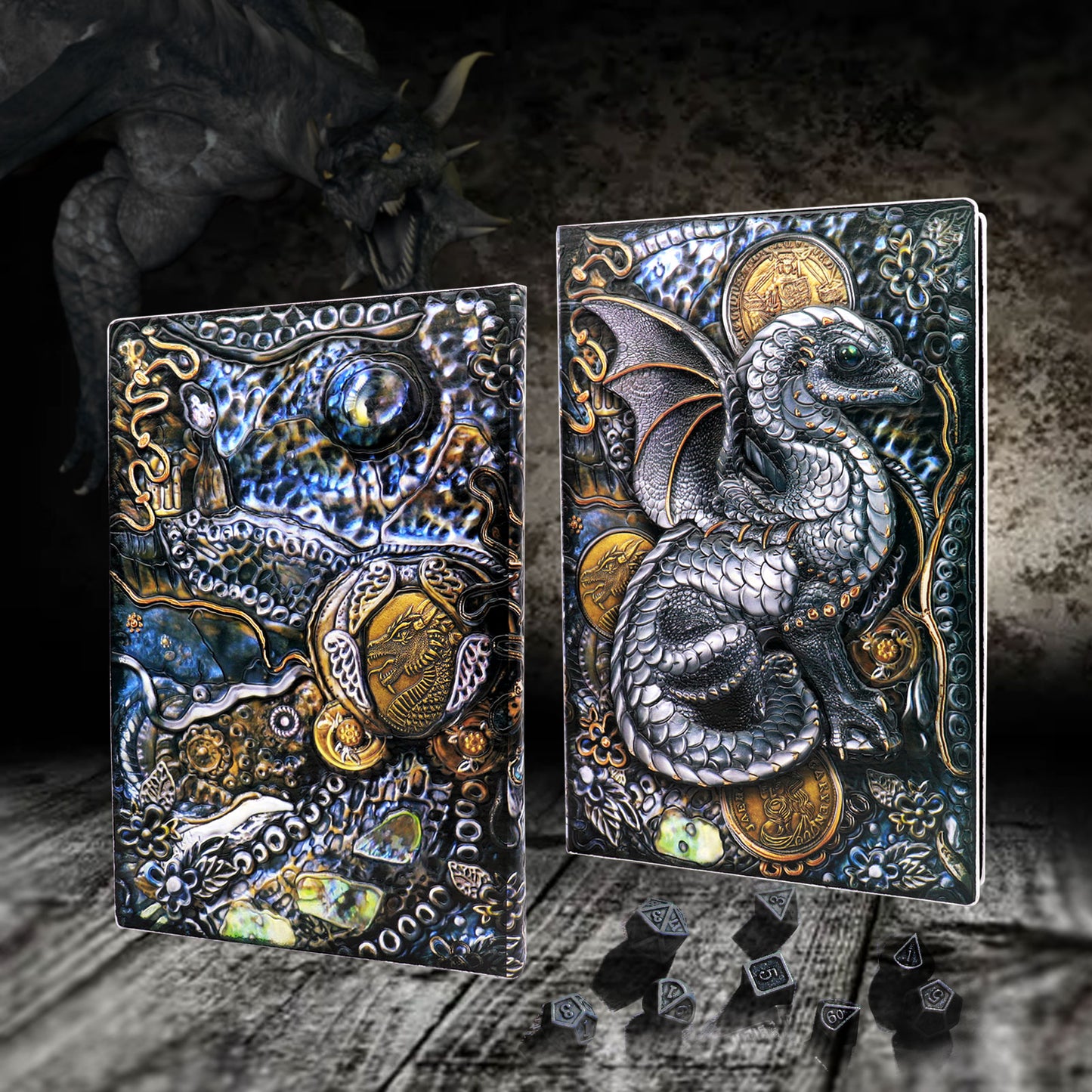 Haxtec DND Notebook Dotte Grid 3D Embossed Wyrmling Dragon Leather Journal W/Pen Fantasy DND Journal for TTRPG Dungeons and Dragons DM & Player Gifts A5