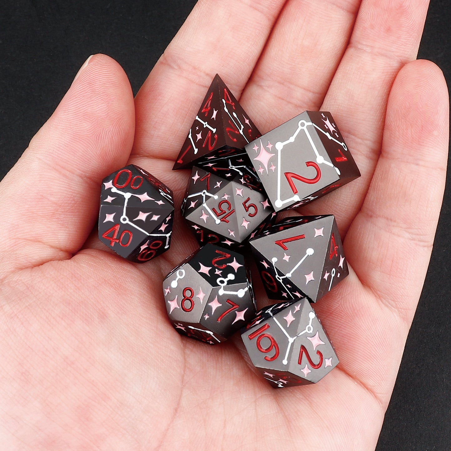 Haxtec Star Track Metal DND Dice Set for Dungeons and Dragons TTRPG-Black Pink Red