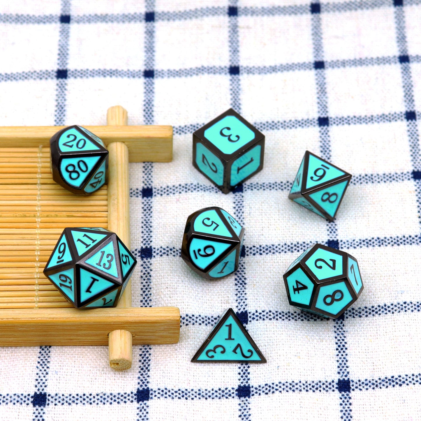 Haxtec Black Blue Metal DND Dice Set for Dungeons and Dragons -Black Robin