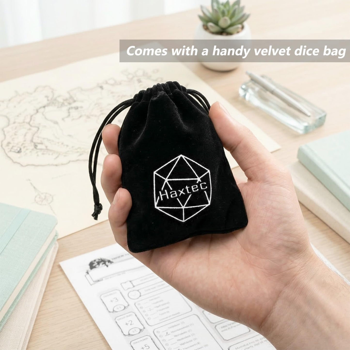 Haxtec Ruby Iridescent Mylar Core Resin Dice with Velvet Pouch