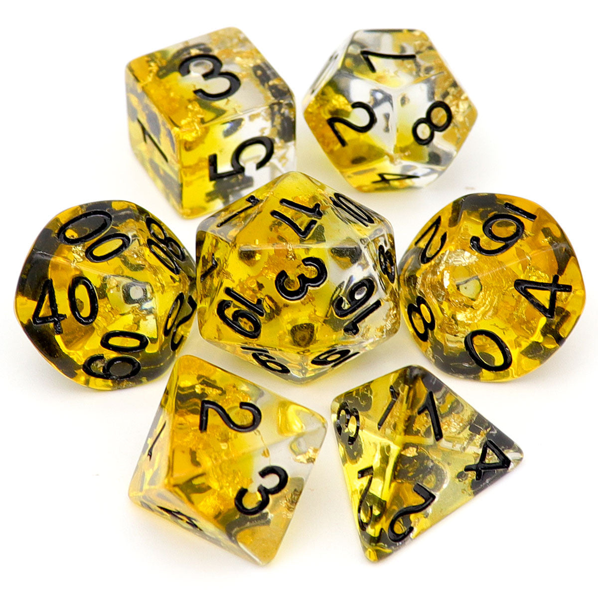 yellow dnd dice set, dnd dice, dice set, rpg dice, amber dice