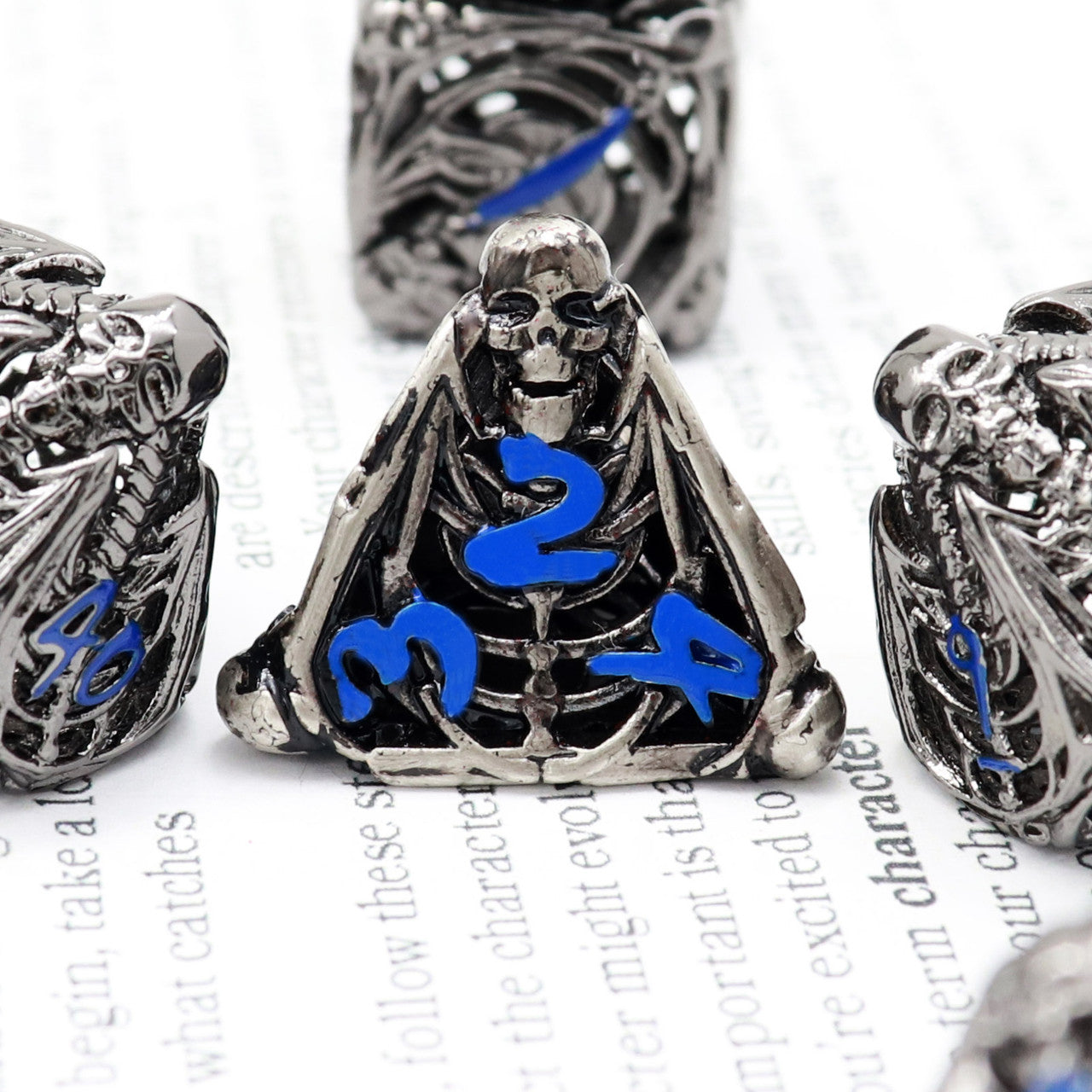 Haxtec Hollow Metal DND Dice Set Skeleton RPG Dice-Black Blue