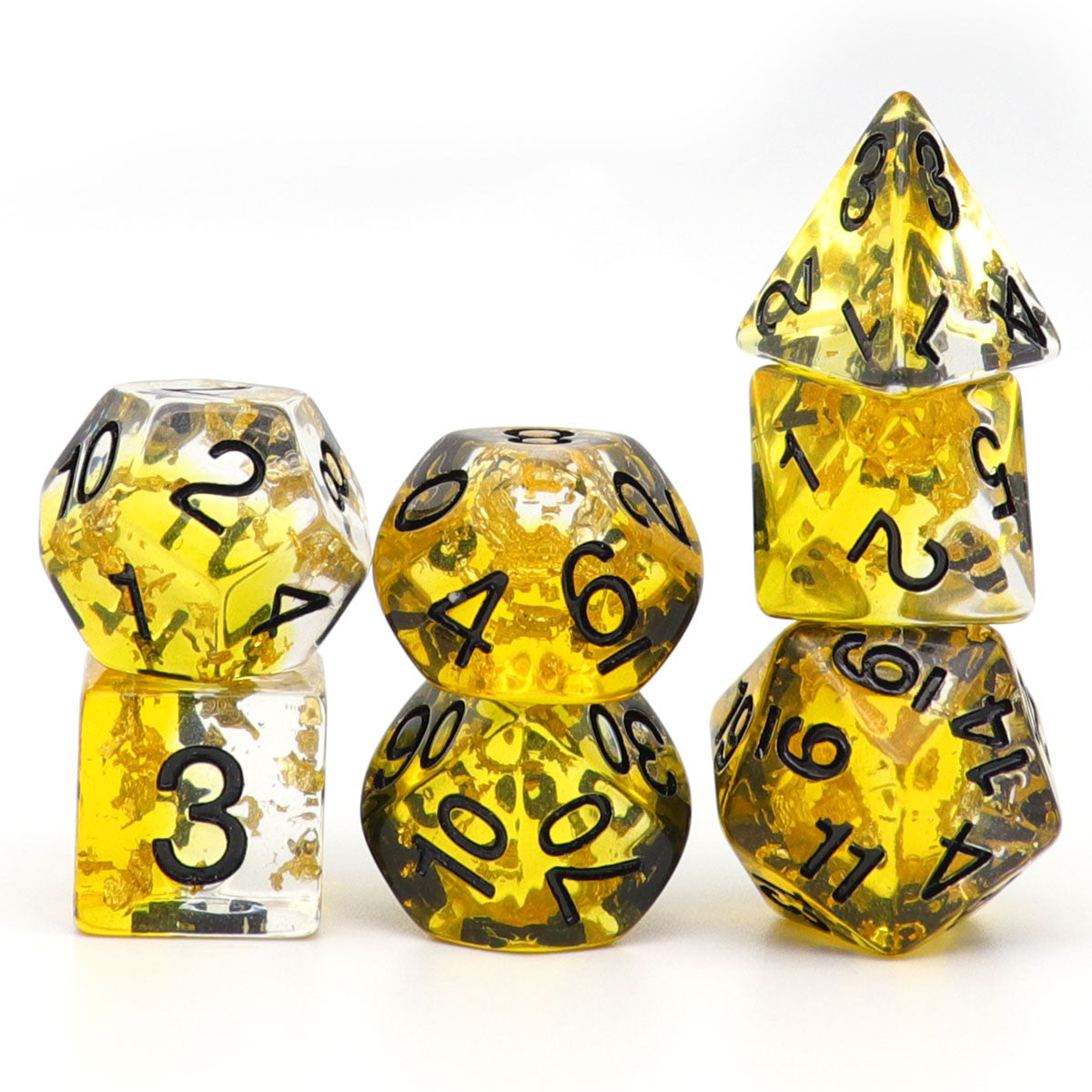 yellow dnd dice set, dnd dice, dice set, rpg dice, amber dice