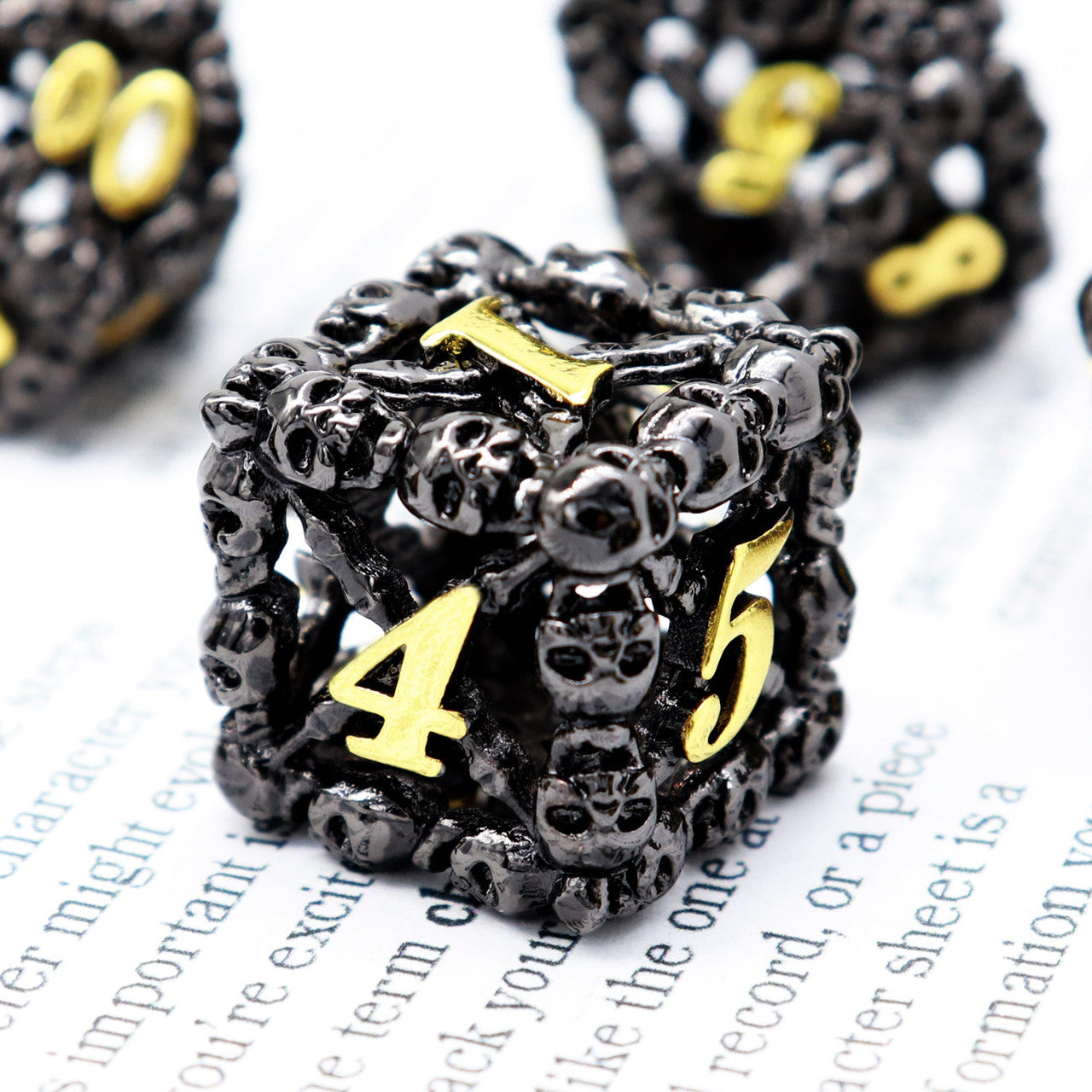 black gold metal dice hollow skull dice set