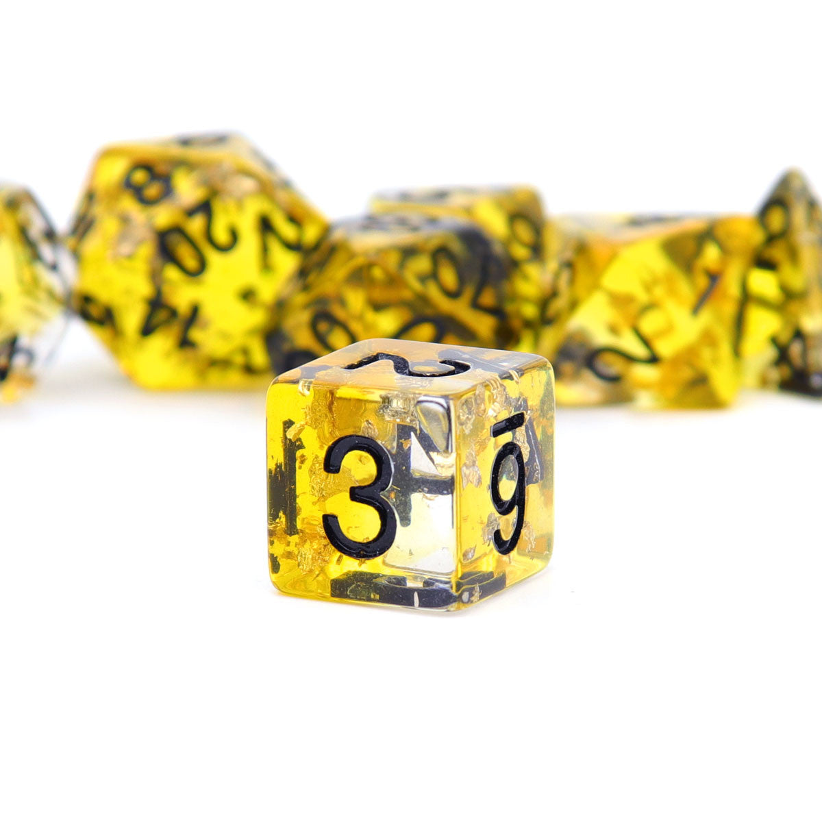 yellow dnd dice set, dnd dice, dice set, rpg dice, amber dice