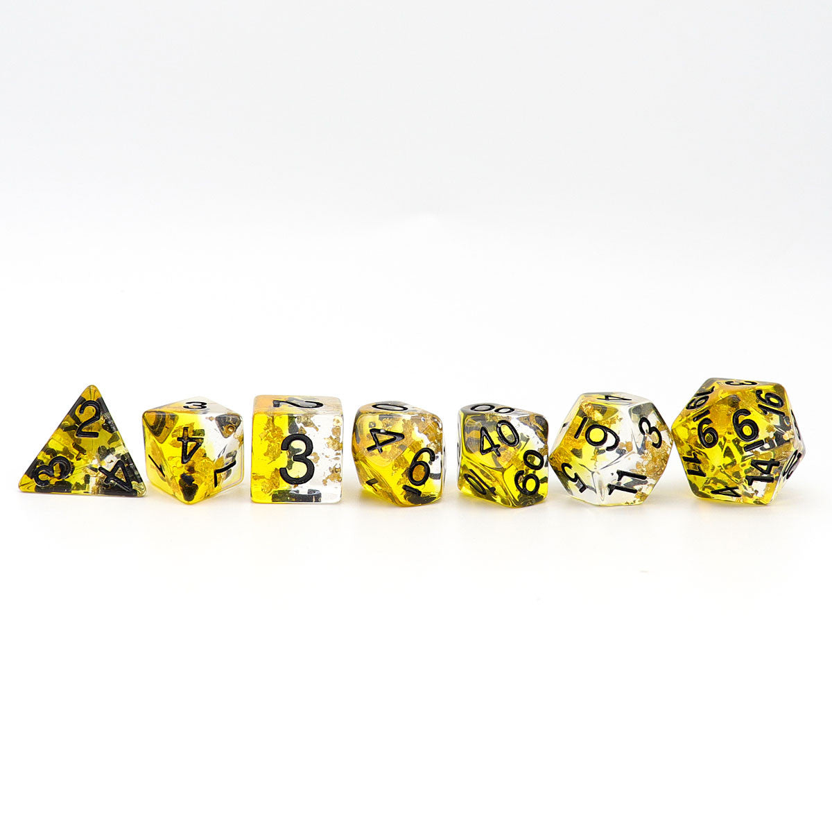 yellow dnd dice set, dnd dice, dice set, rpg dice, amber dice