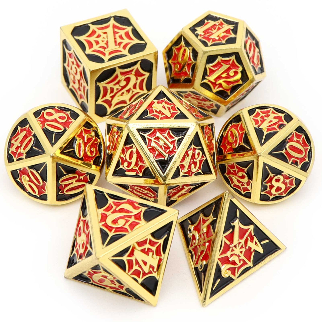 gold black red dice, gold metal dice, gold dice, dnd dice, black red dice, dnd dice, the net dice, net dice