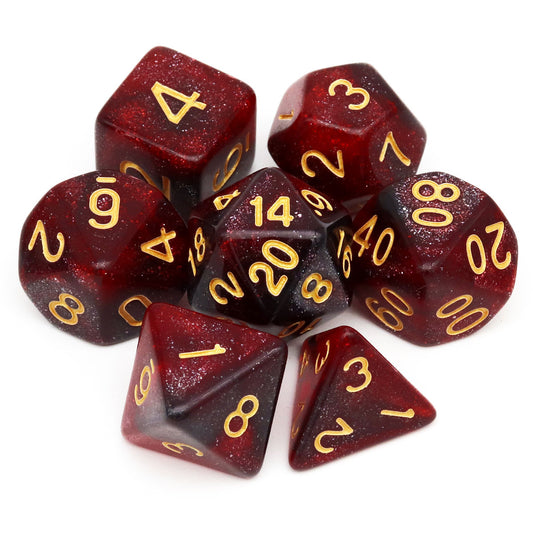 7PCS Nebula Glitter DND Dice Set-Red Black Nebula
