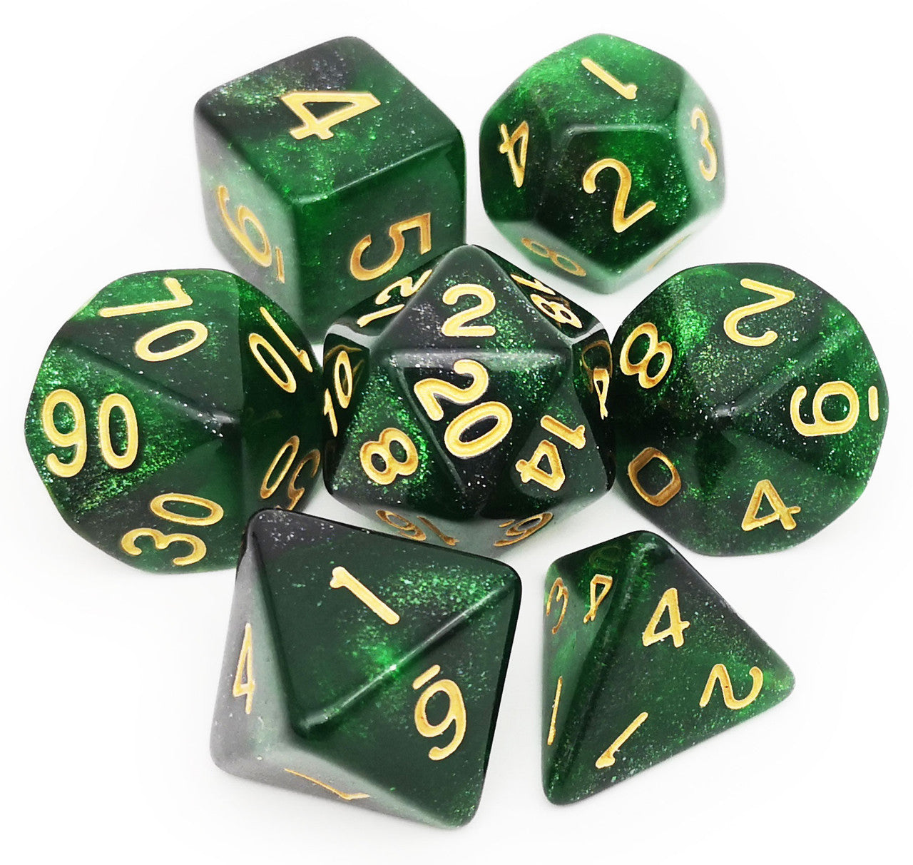 7PCS Nebula Glitter DND Dice Set-Green Black Nebula