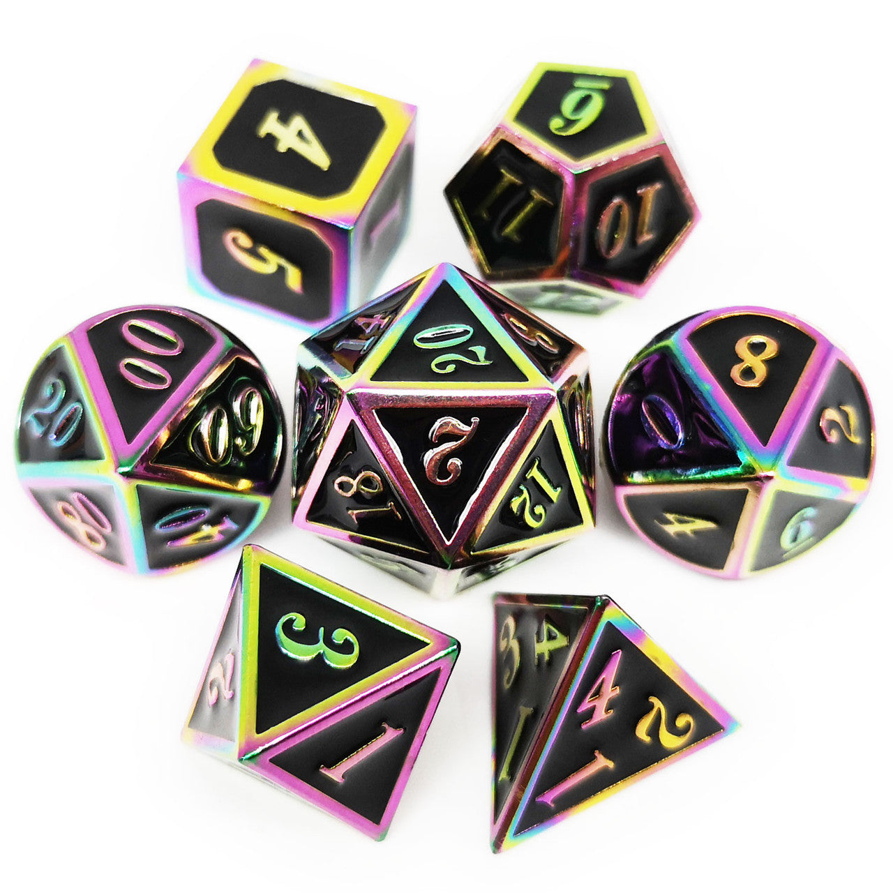 Rainbow Metal DND Dice-Black Rainbow