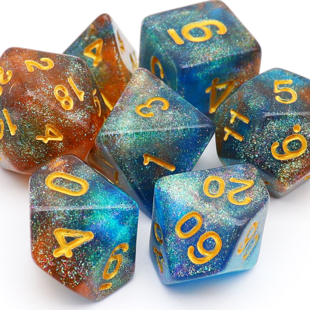 Haxtec Iridescent Glitter DND Dice Set-Fire Opal