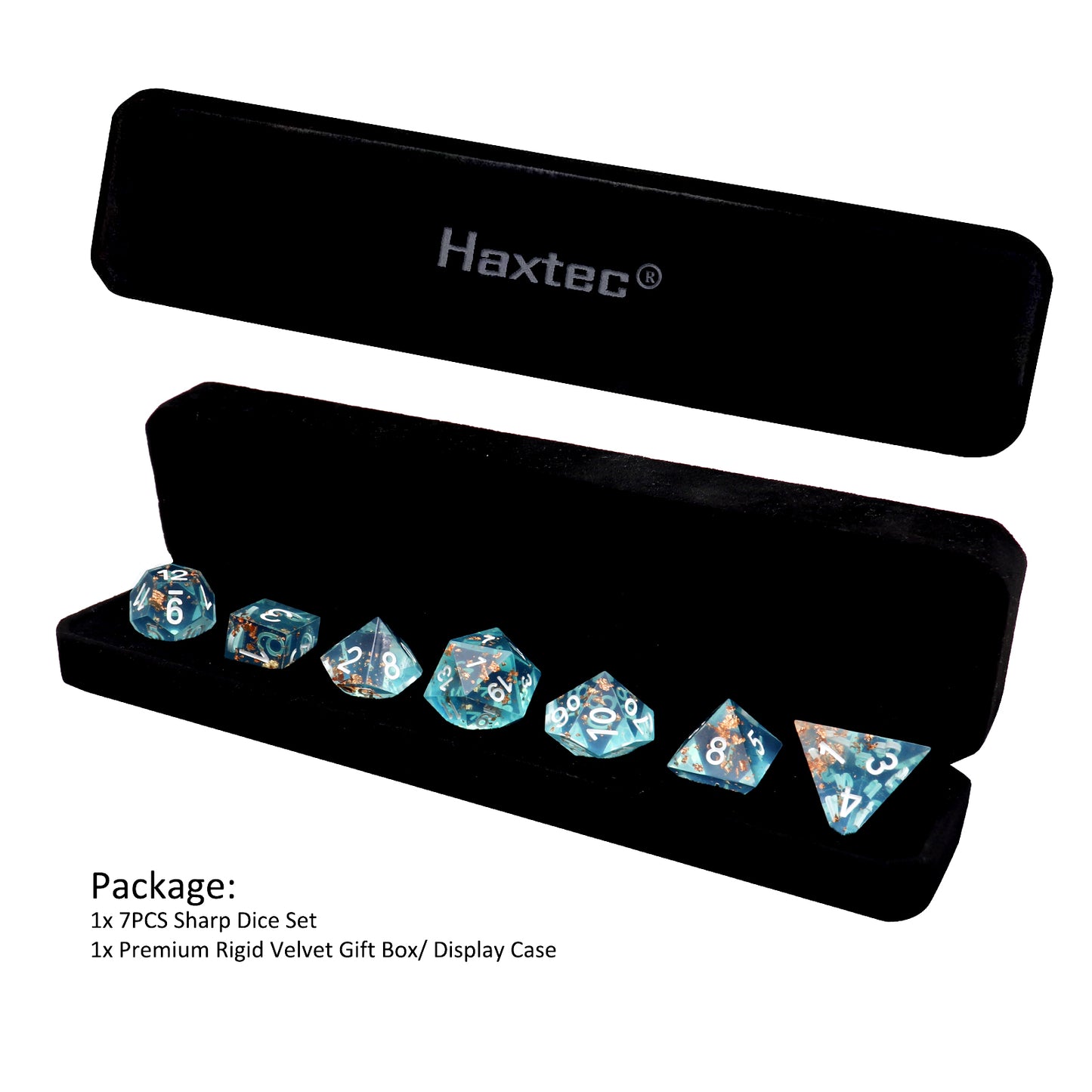 Haxtec DND Dice Set Sharp Edge Resin Dice with Dice Case Teal Rosegold Foil D&D Dice for RPG Role Playing Games Dungeons and Dragons Gift-Sharp Wonderland