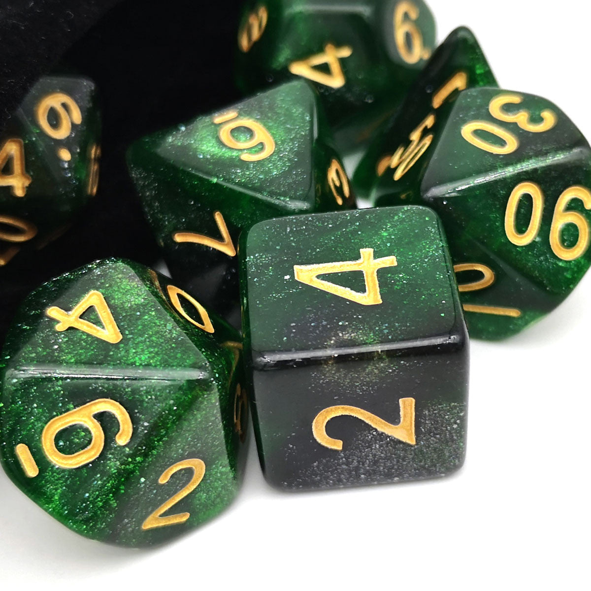 7PCS Nebula Glitter DND Dice Set-Green Black Nebula