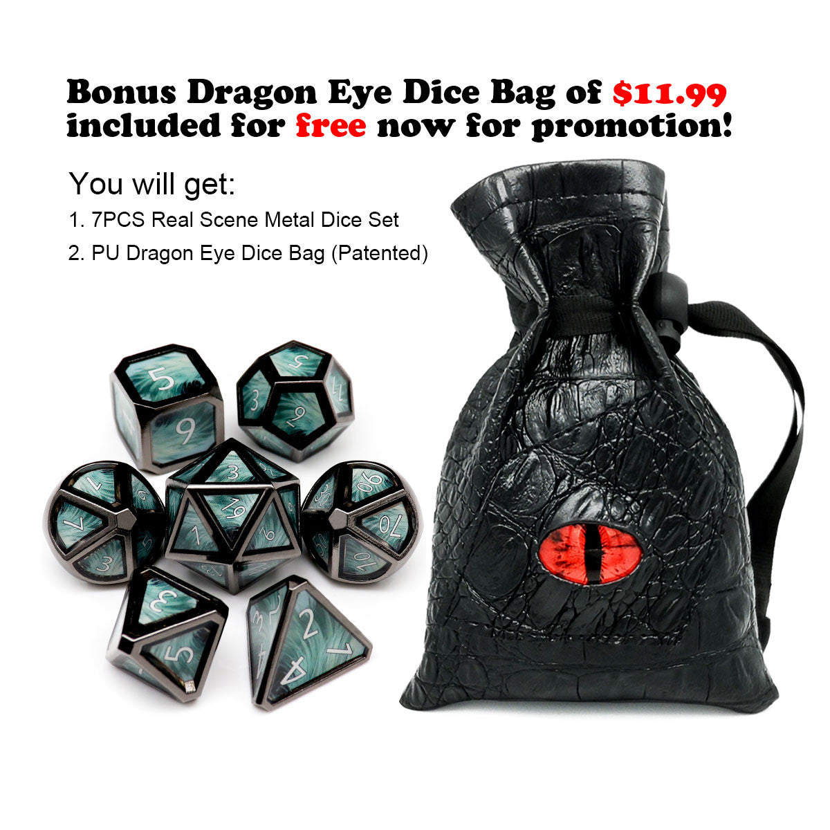 Haxtec Real Scene Metal Dice Black Spell Dice for DND 5E-Feather Fall