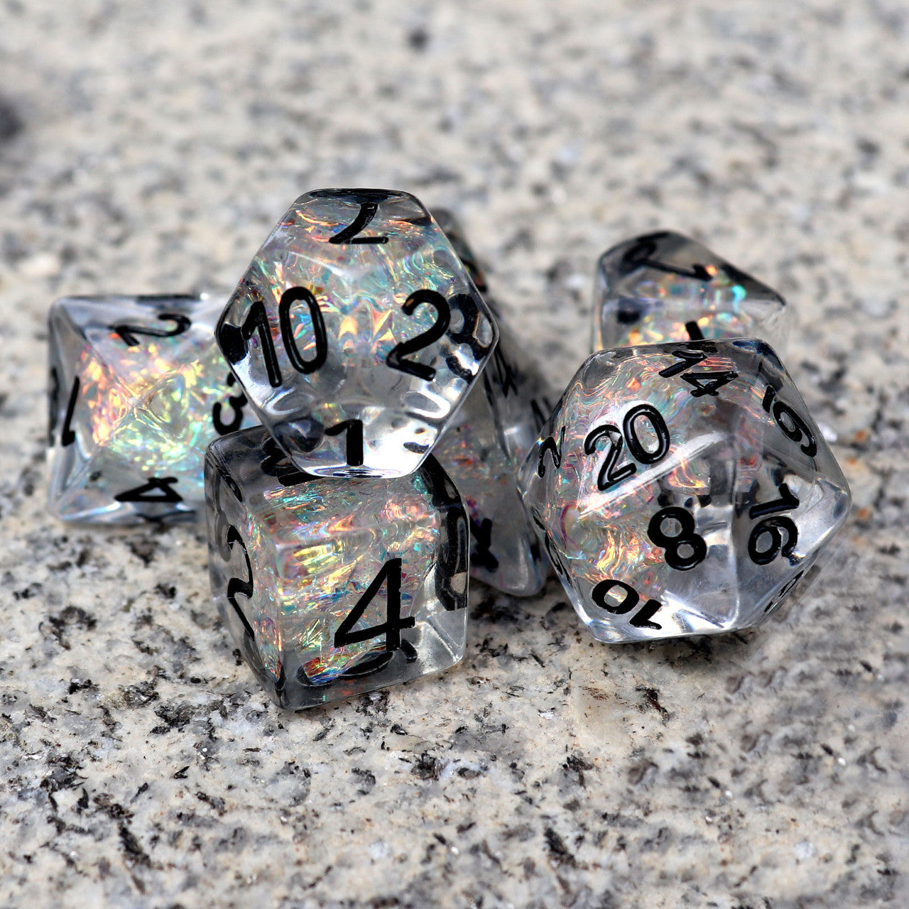 Iridescent dice, clear dice