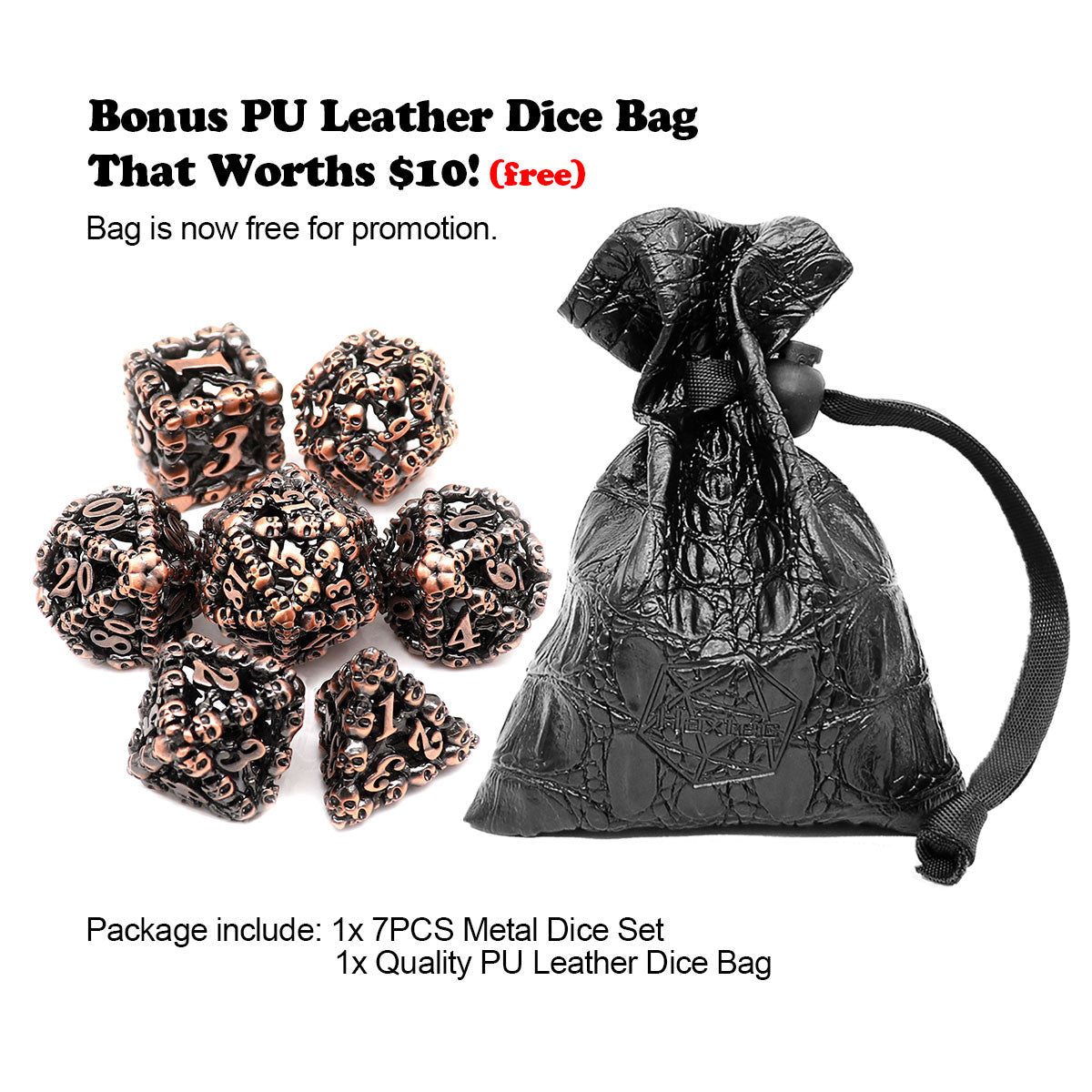 antique copper hollow skull metal dice set
