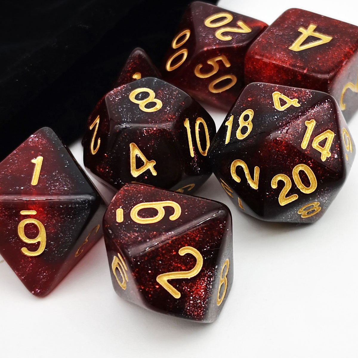 7PCS Nebula Glitter DND Dice Set-Red Black Nebula