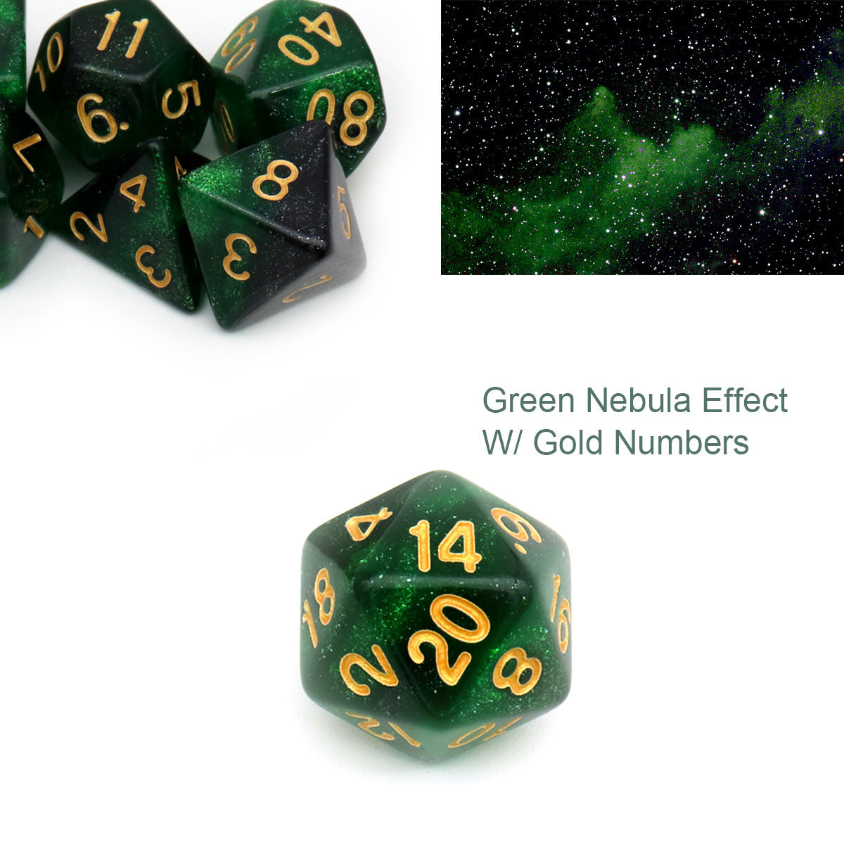 7PCS Nebula Glitter DND Dice Set-Green Black Nebula