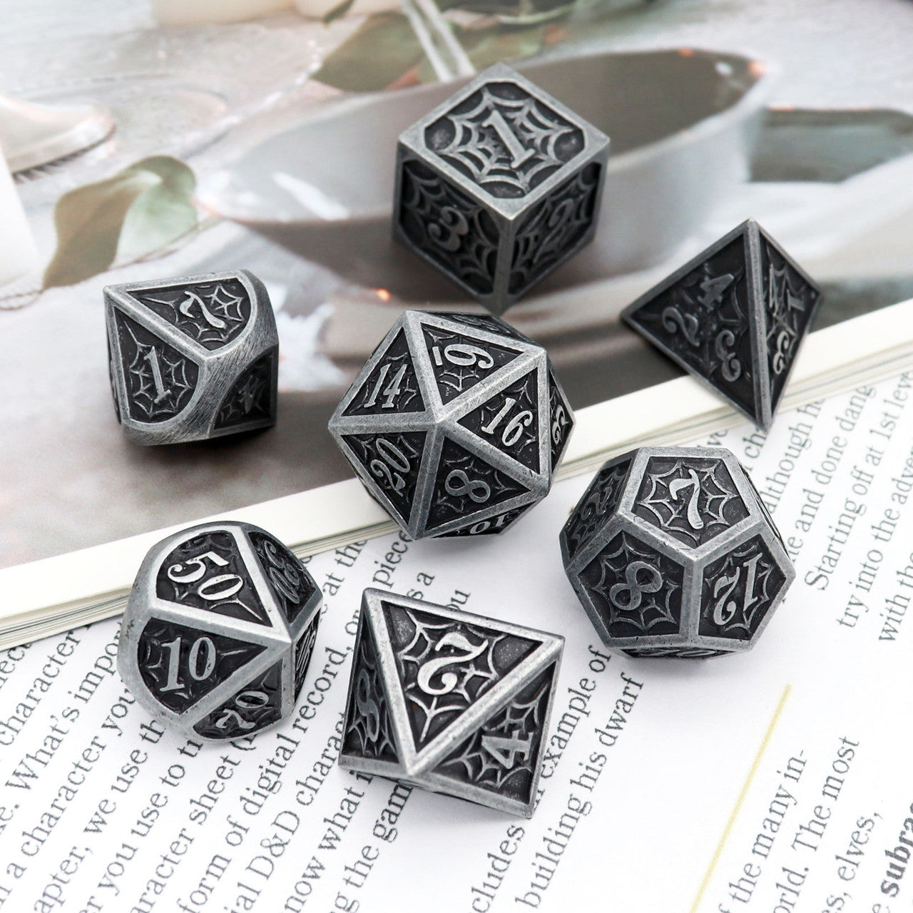 web metal dnd dice set antique copper bronze silver iron grey dice