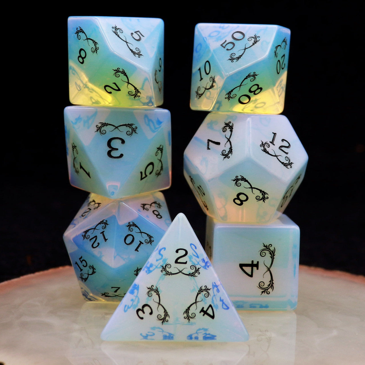 opal dice, dnd dice, gemstone dice