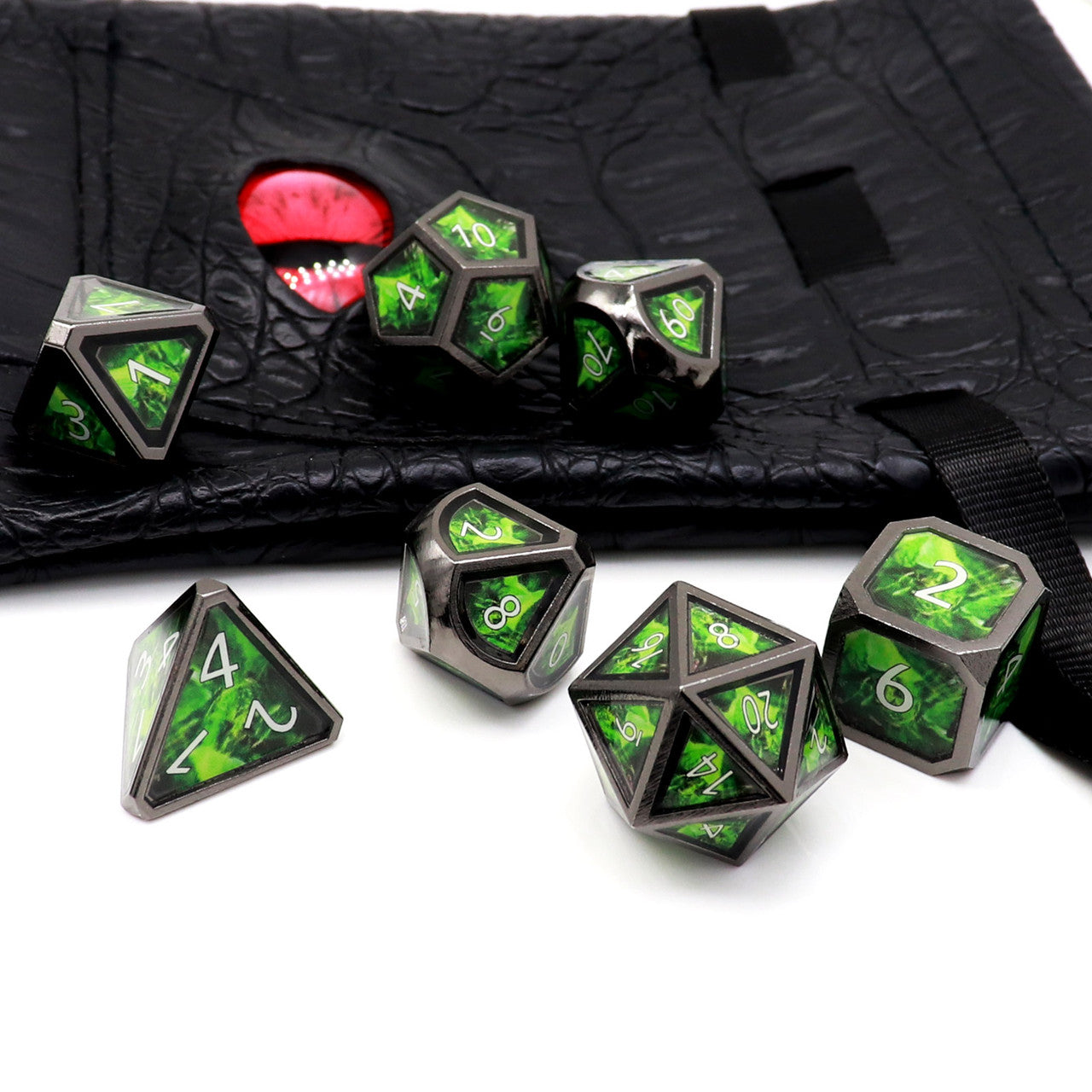 black green metal dice real scene spell dnd 5e