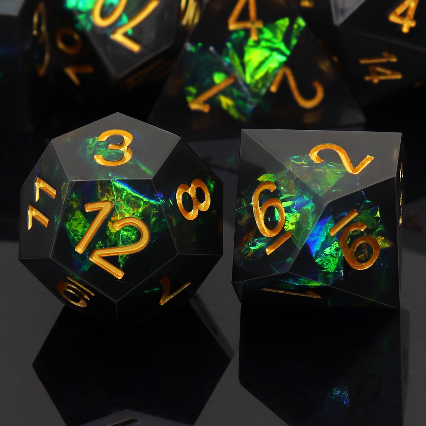 Haxtec Sharp Edge Resin Dice with Dice Case Black Iridecent D&D Dice for RPG Dungeons and Dragons Black Galaxy