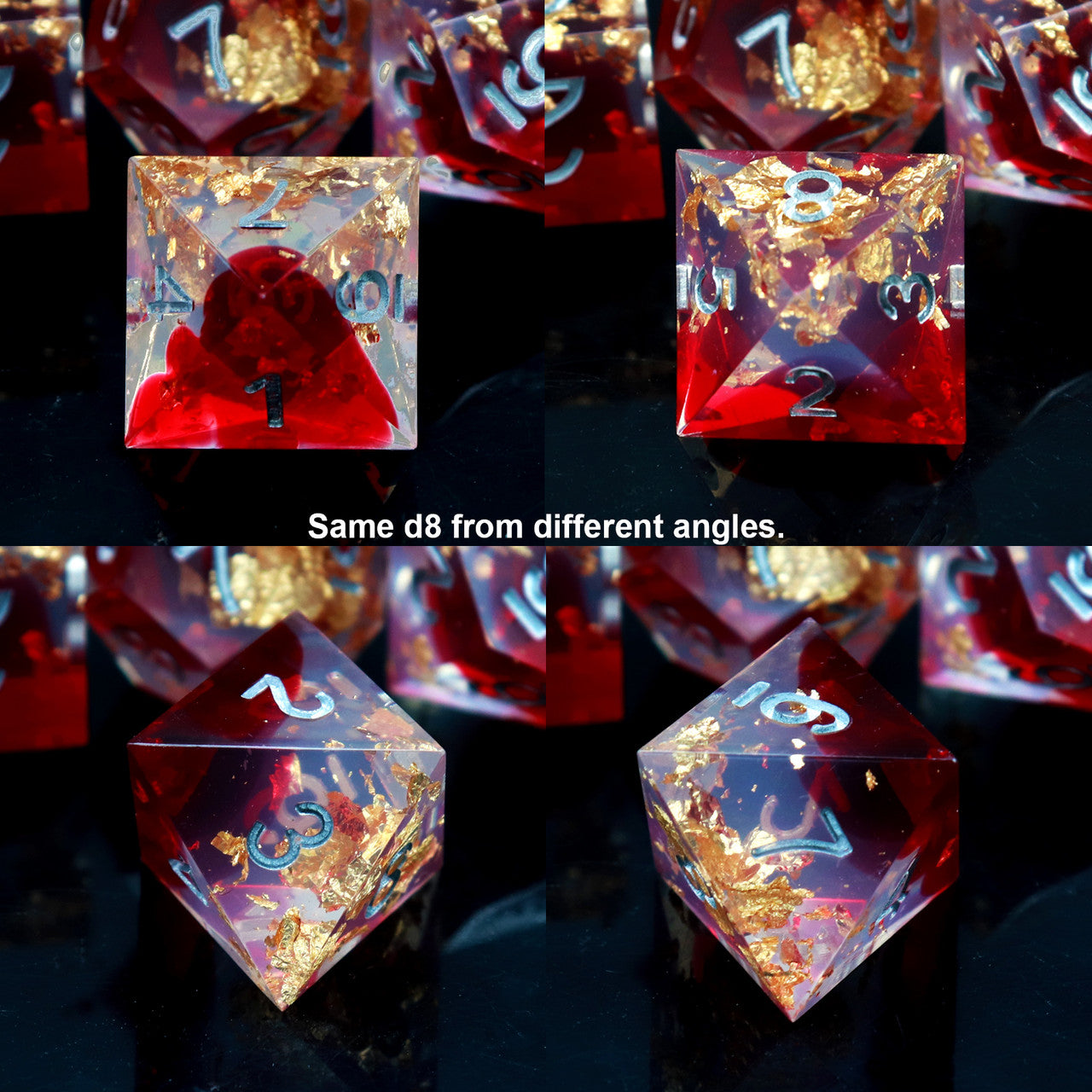 Haxtec Sharp Edge Resin Dice Set Red Clear Gold Foil War Series With Velvet Dice Vault-Red Clear War