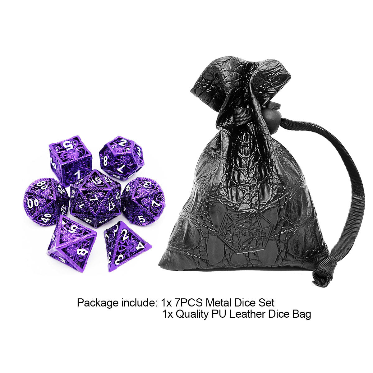 Haxtec Hollow Metal DND Dice Set Octopus Kraken Mind Flayer Dice-Purple White Numbers