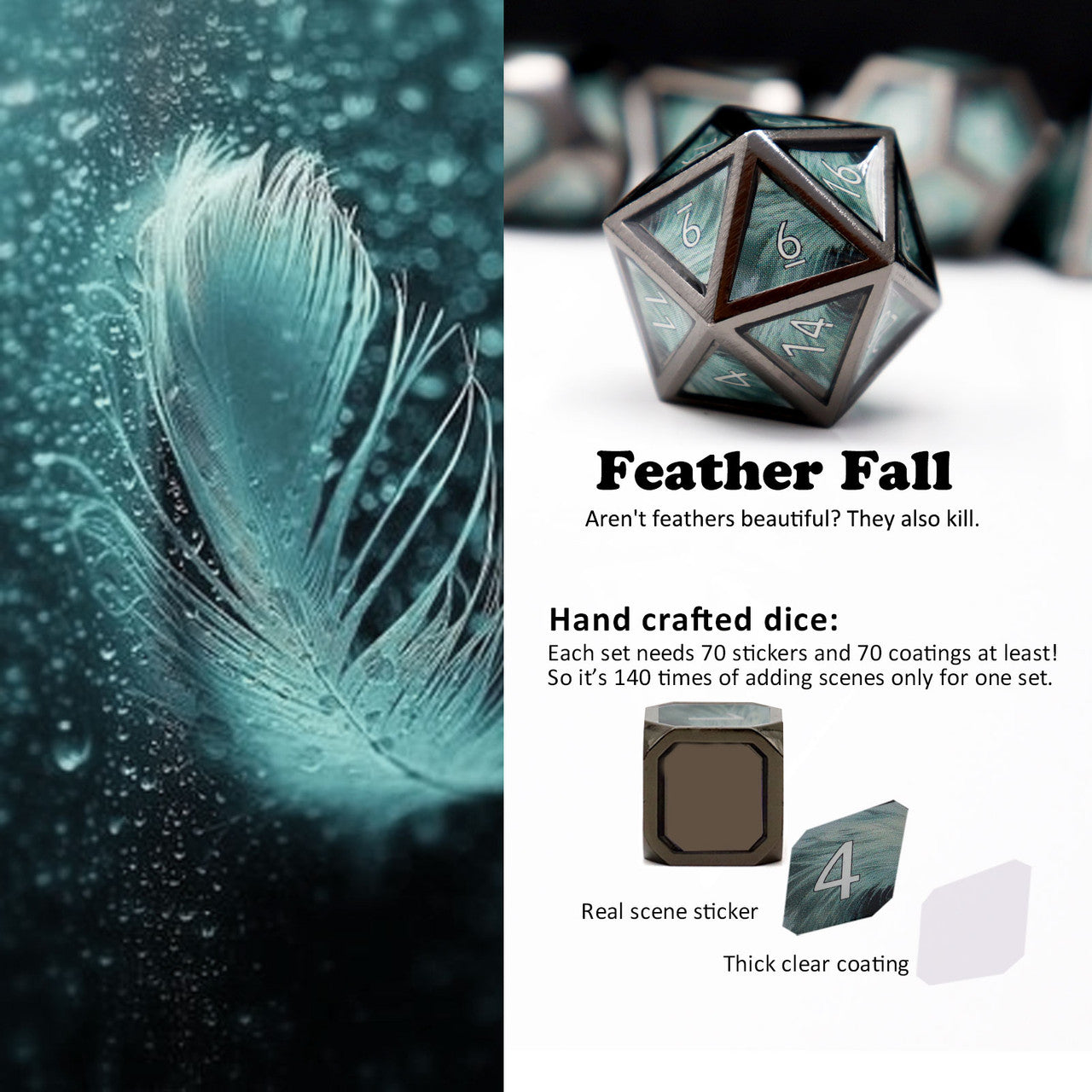 haxtec feather fall spell real scene metal dnd dice set black blue grey dnd 5e spell