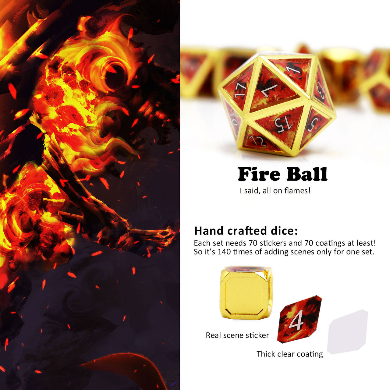 haxtec fire ball metal dnd dice set real scene spell dnd 5e