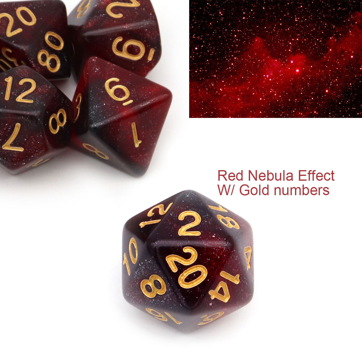 7PCS Nebula Glitter DND Dice Set-Red Black Nebula
